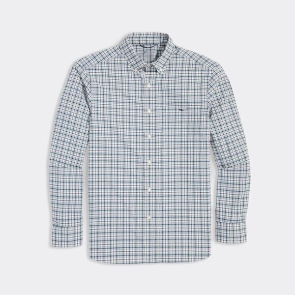 Vineyard Vines Mens Classic Fit On-The-Go Nylon Plaid Shirt Ice Water Size M NWT - Picture 1 of 6
